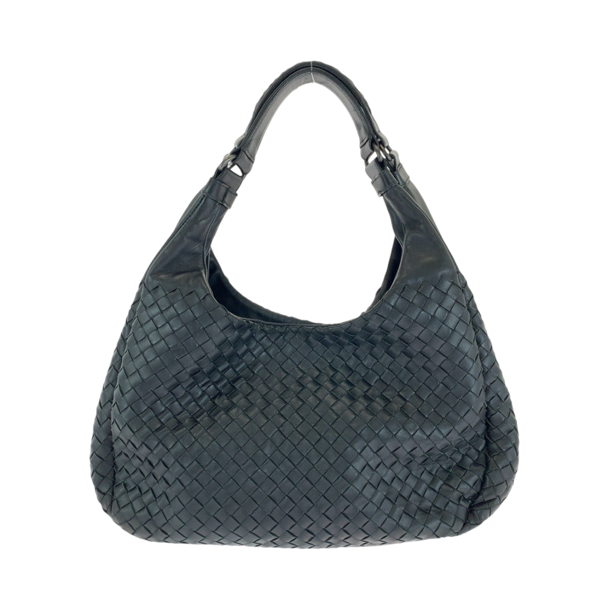 BOTTEGAVENETA Bottega Veneta Intrecciato Campana Black Silver Hardware Leather Hobo Shoulder Bag for Women
