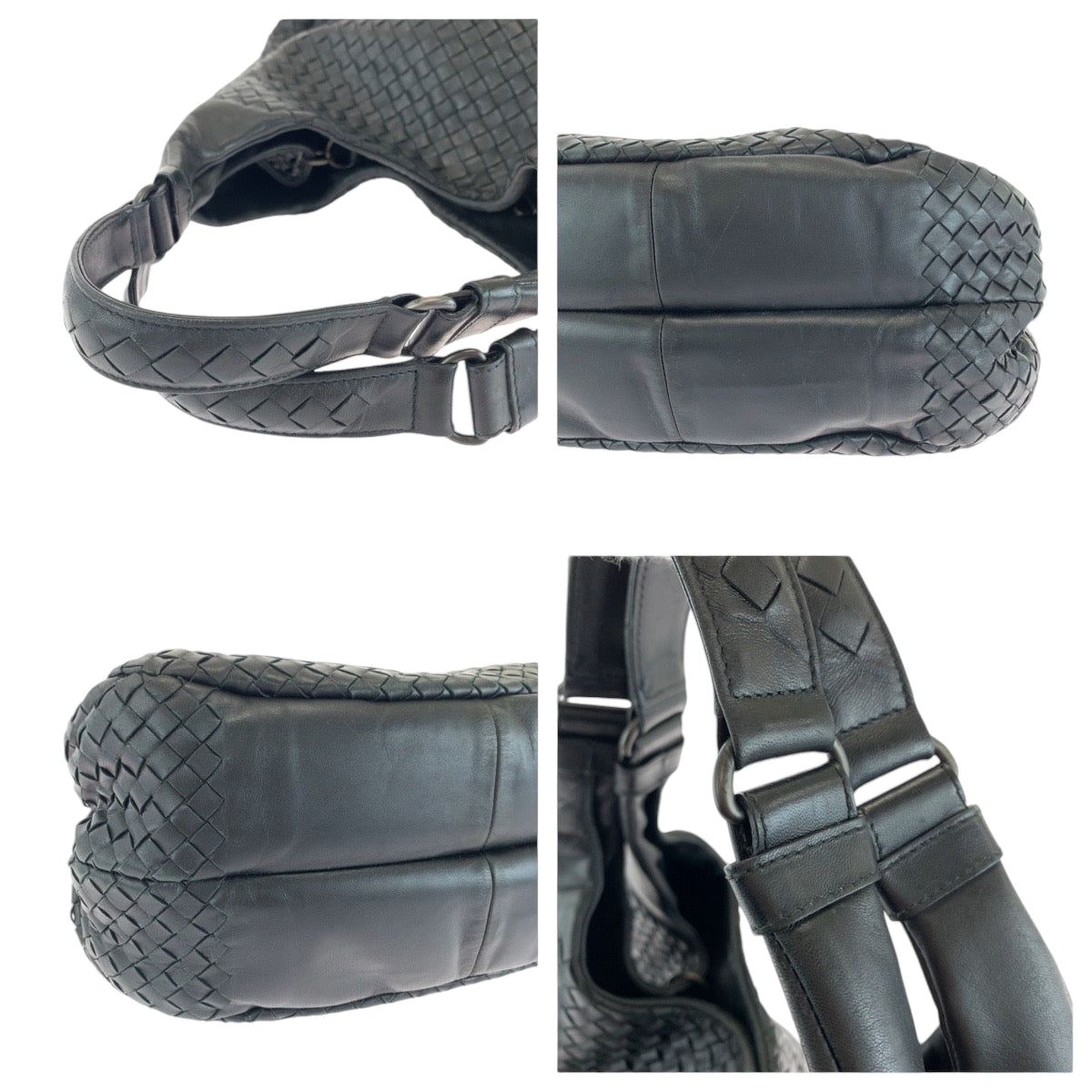 BOTTEGAVENETA Bottega Veneta Intrecciato Campana Black Silver Hardware Leather Hobo Shoulder Bag for Women