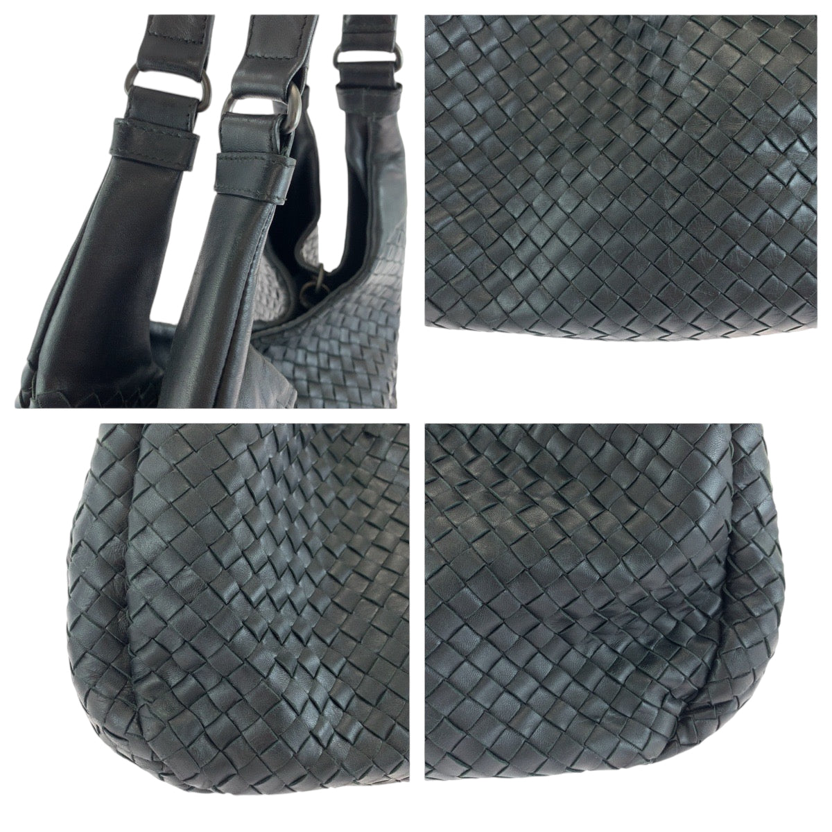 BOTTEGAVENETA Bottega Veneta Intrecciato Campana Black Silver Hardware Leather Hobo Shoulder Bag for Women