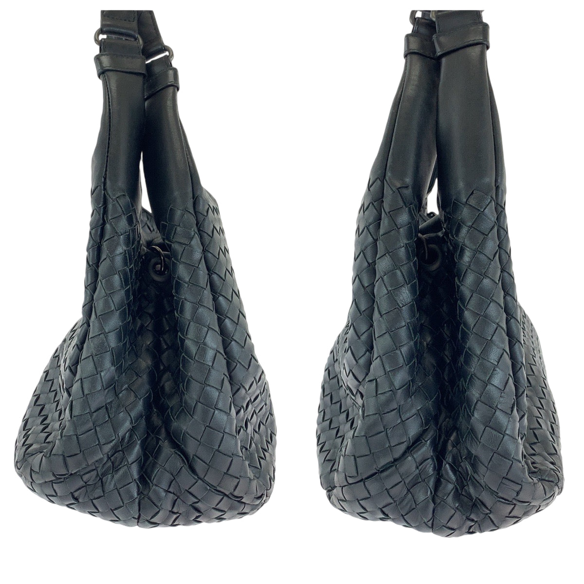 BOTTEGAVENETA Bottega Veneta Intrecciato Campana Black Silver Hardware Leather Hobo Shoulder Bag for Women