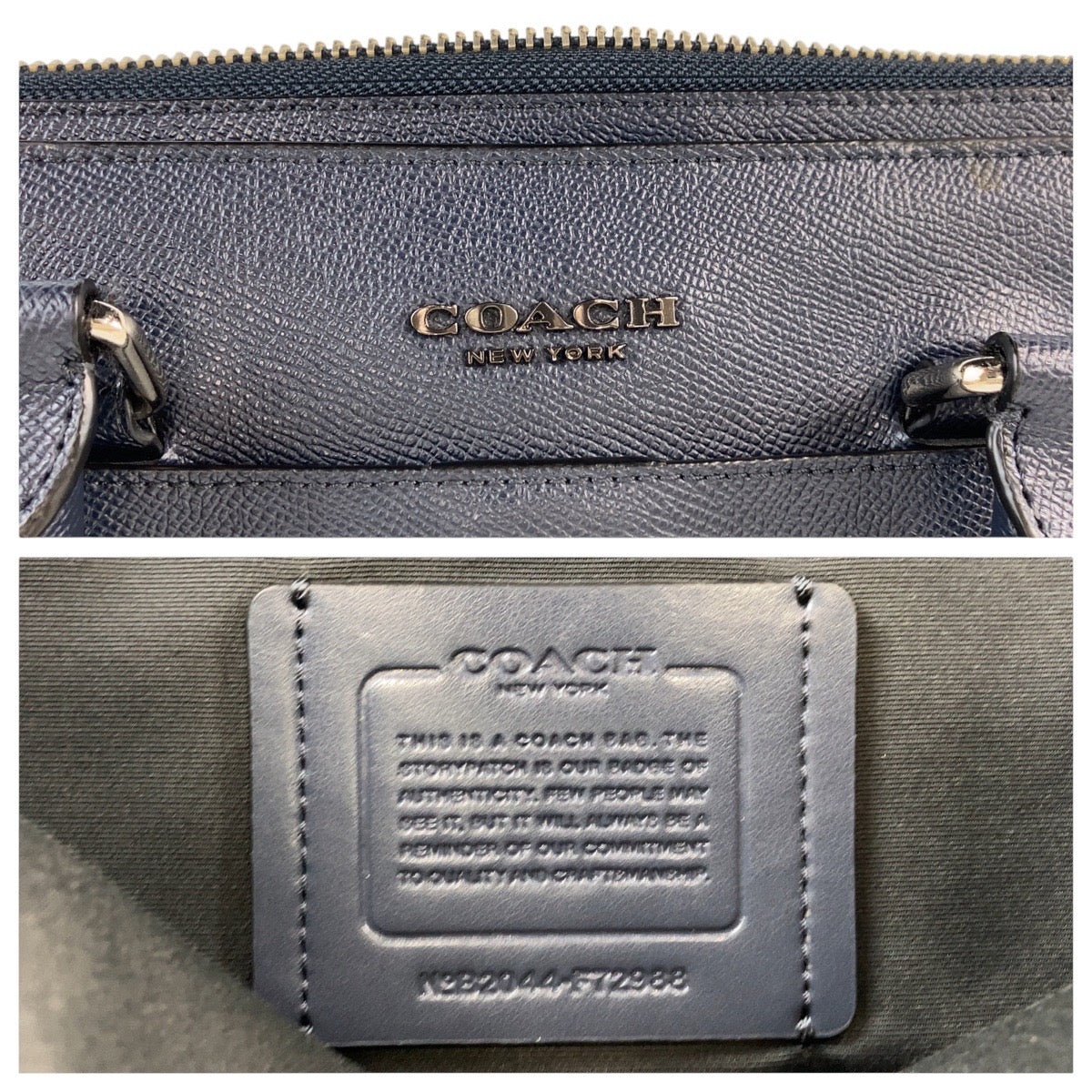 13705
COACH コーチ ネイビー シルバー金具 レザー ビジネスバッグ ブリーフケース  メンズ