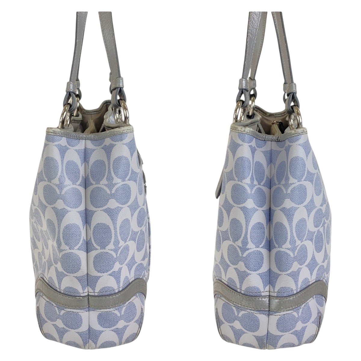 13706
COACH コーチ シグネチャー 水色 シルバー シルバー金具 PVC トートバッグ ショルダーバッグ レディース AB5