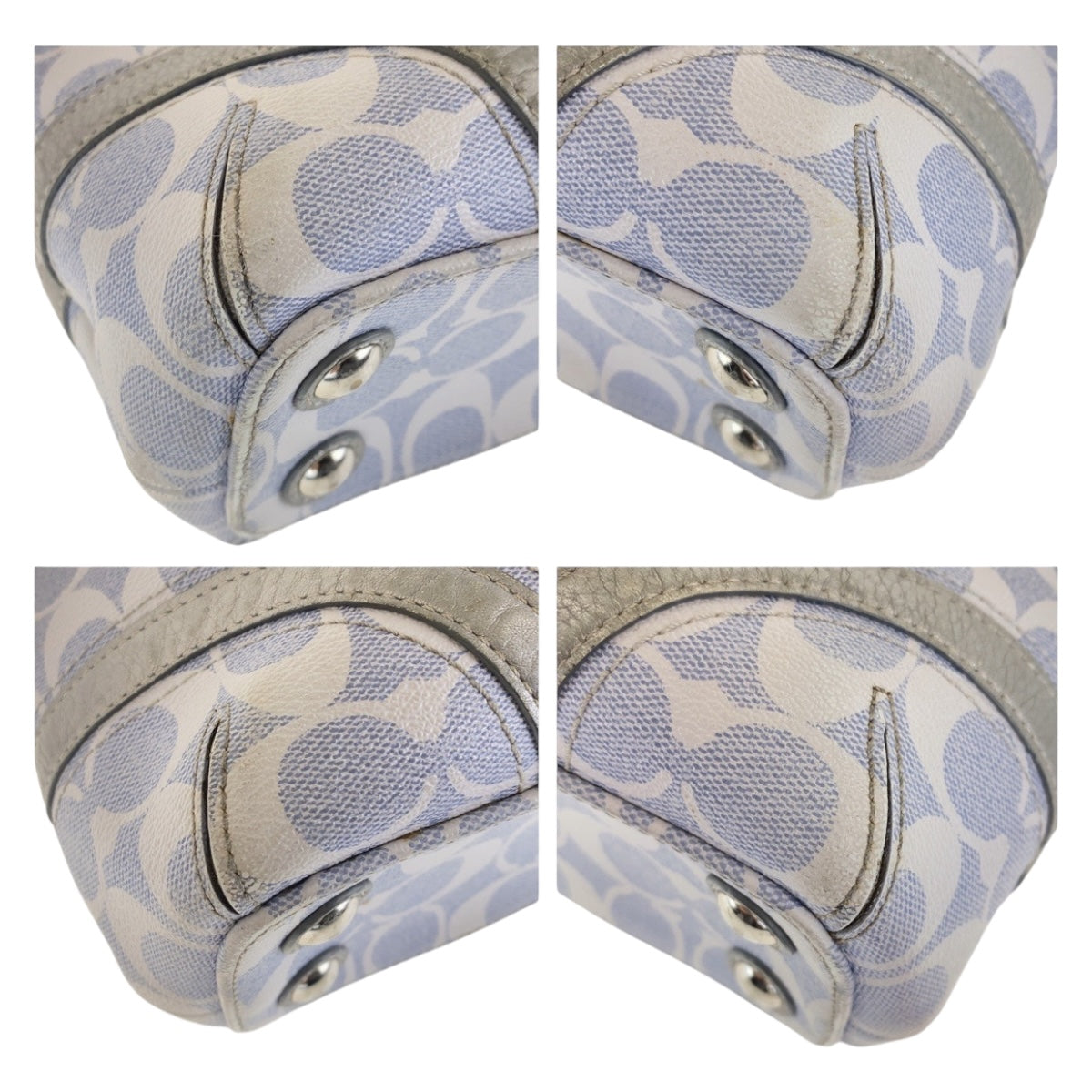 13706
COACH コーチ シグネチャー 水色 シルバー シルバー金具 PVC トートバッグ ショルダーバッグ レディース AB5