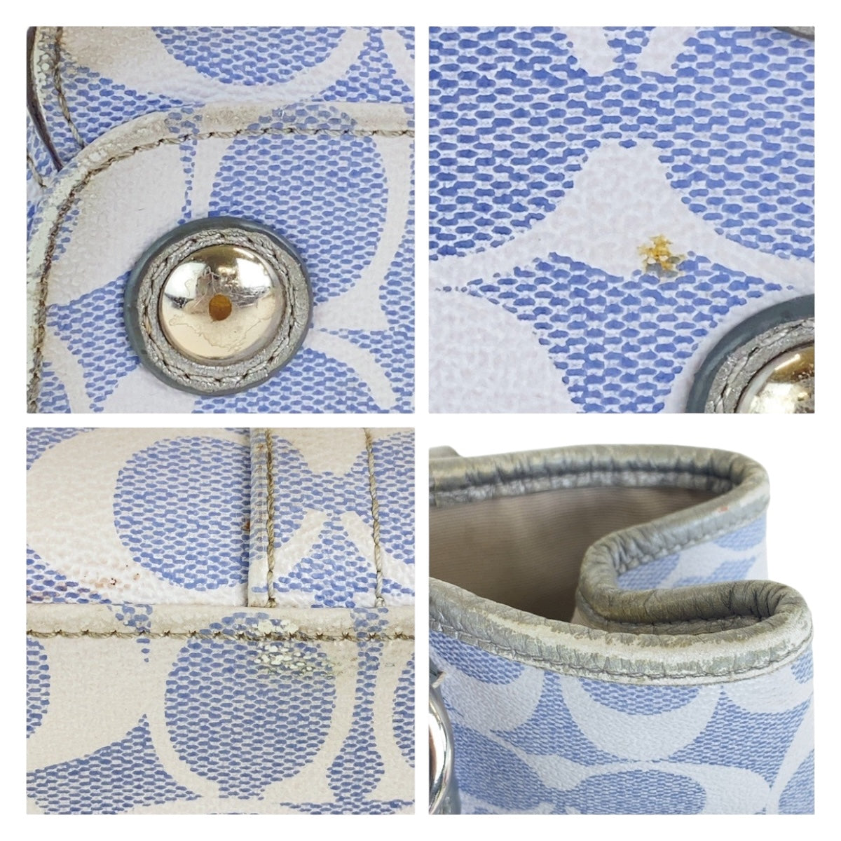 13706
COACH コーチ シグネチャー 水色 シルバー シルバー金具 PVC トートバッグ ショルダーバッグ レディース AB5