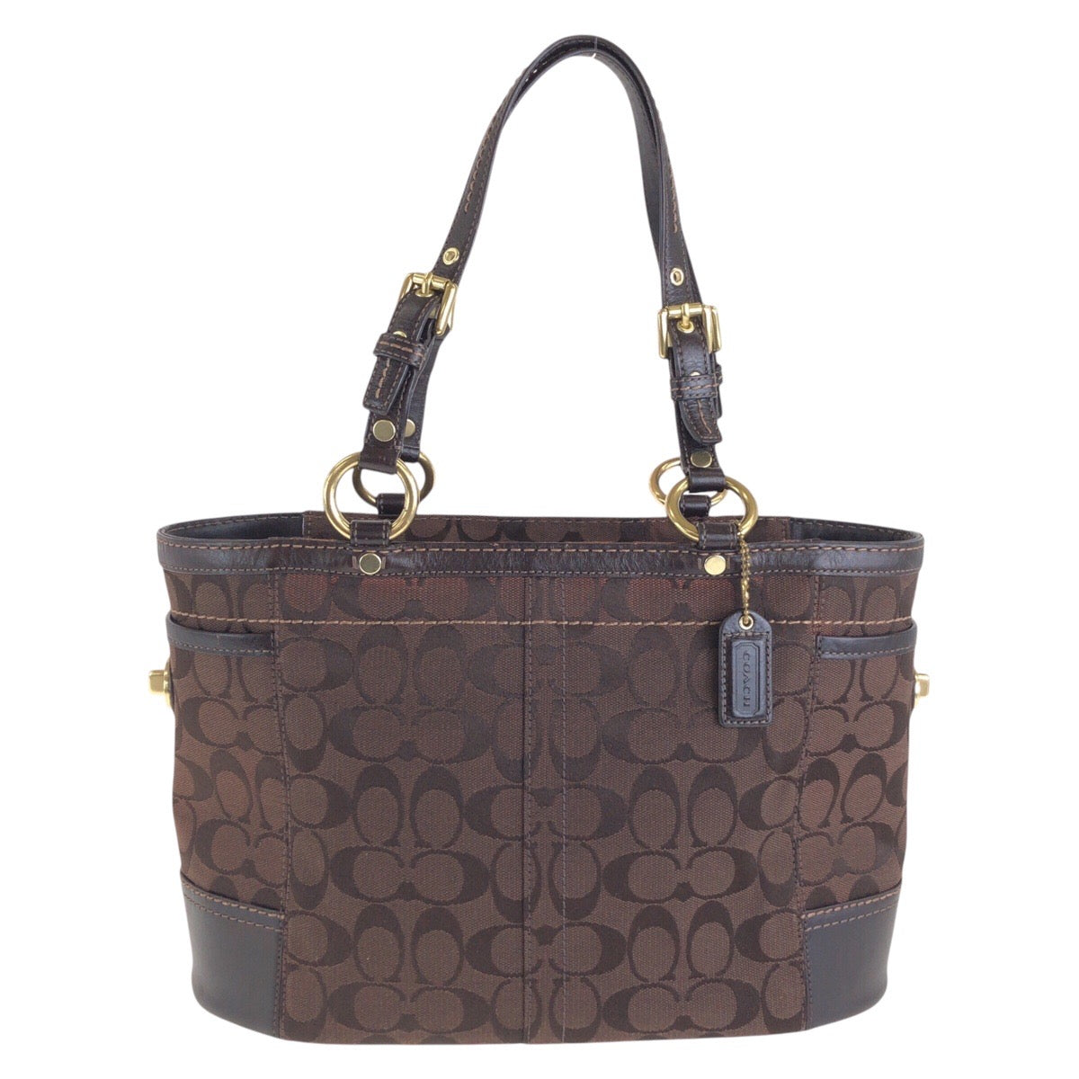 13707
COACH コーチ シグネチャー ブラウン ゴールド金具 キャンバス / レザー トートバッグ ハンドバッグ  レディース