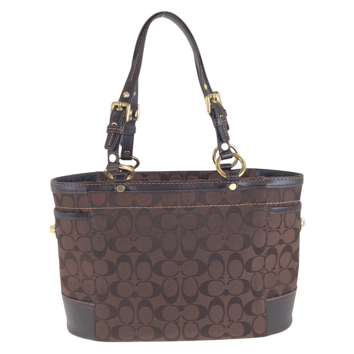 13707
COACH コーチ シグネチャー ブラウン ゴールド金具 キャンバス / レザー トートバッグ ハンドバッグ  レディース