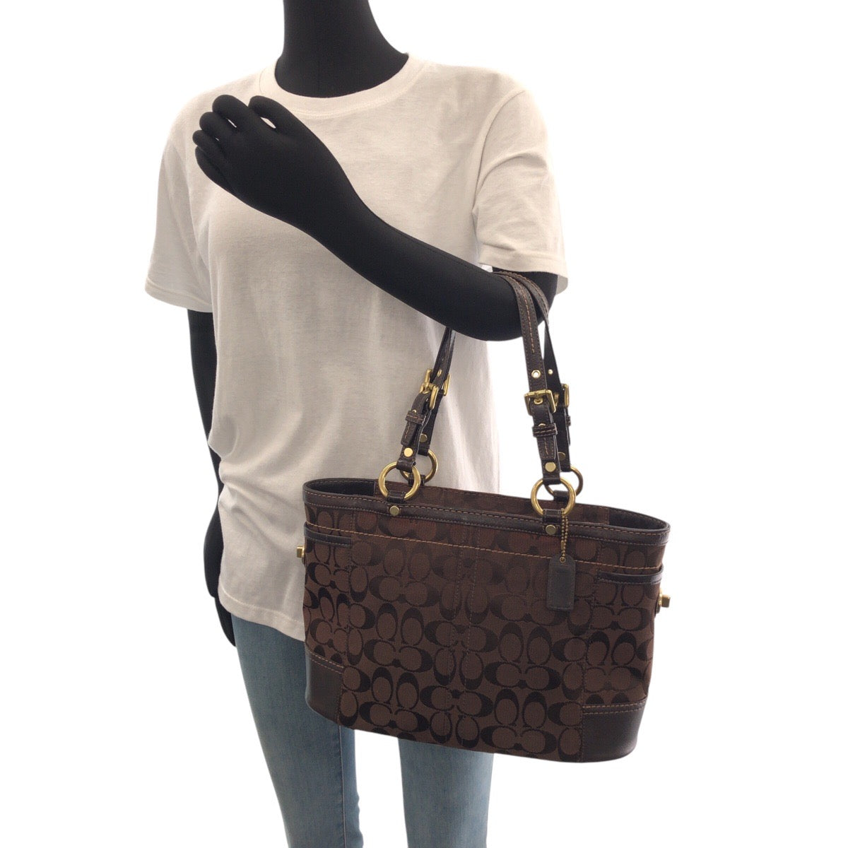 13707
COACH コーチ シグネチャー ブラウン ゴールド金具 キャンバス / レザー トートバッグ ハンドバッグ  レディース
