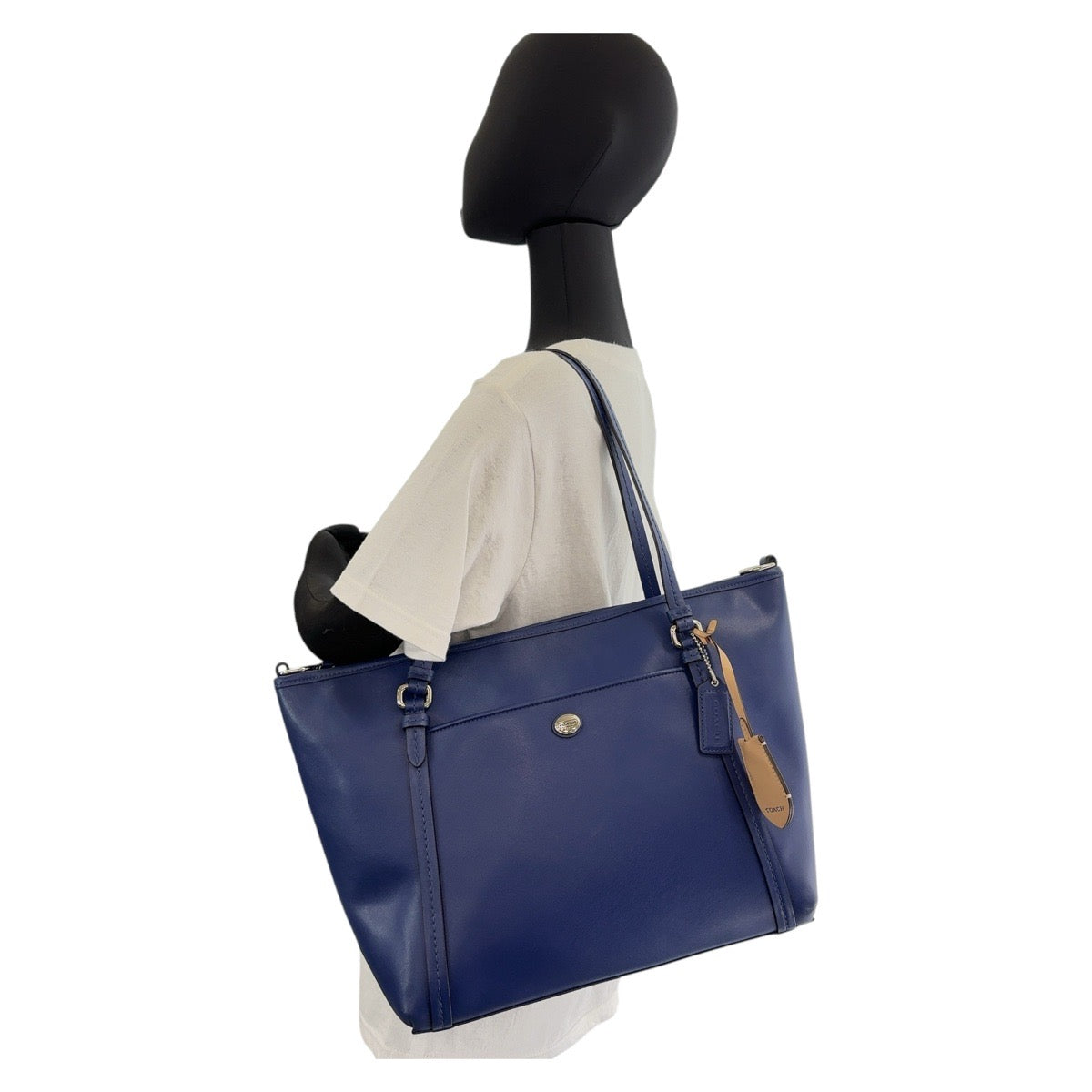 13708
COACH コーチ ブルー シルバー金具 レザー トートバッグ ショルダーバッグ 2way  レディース