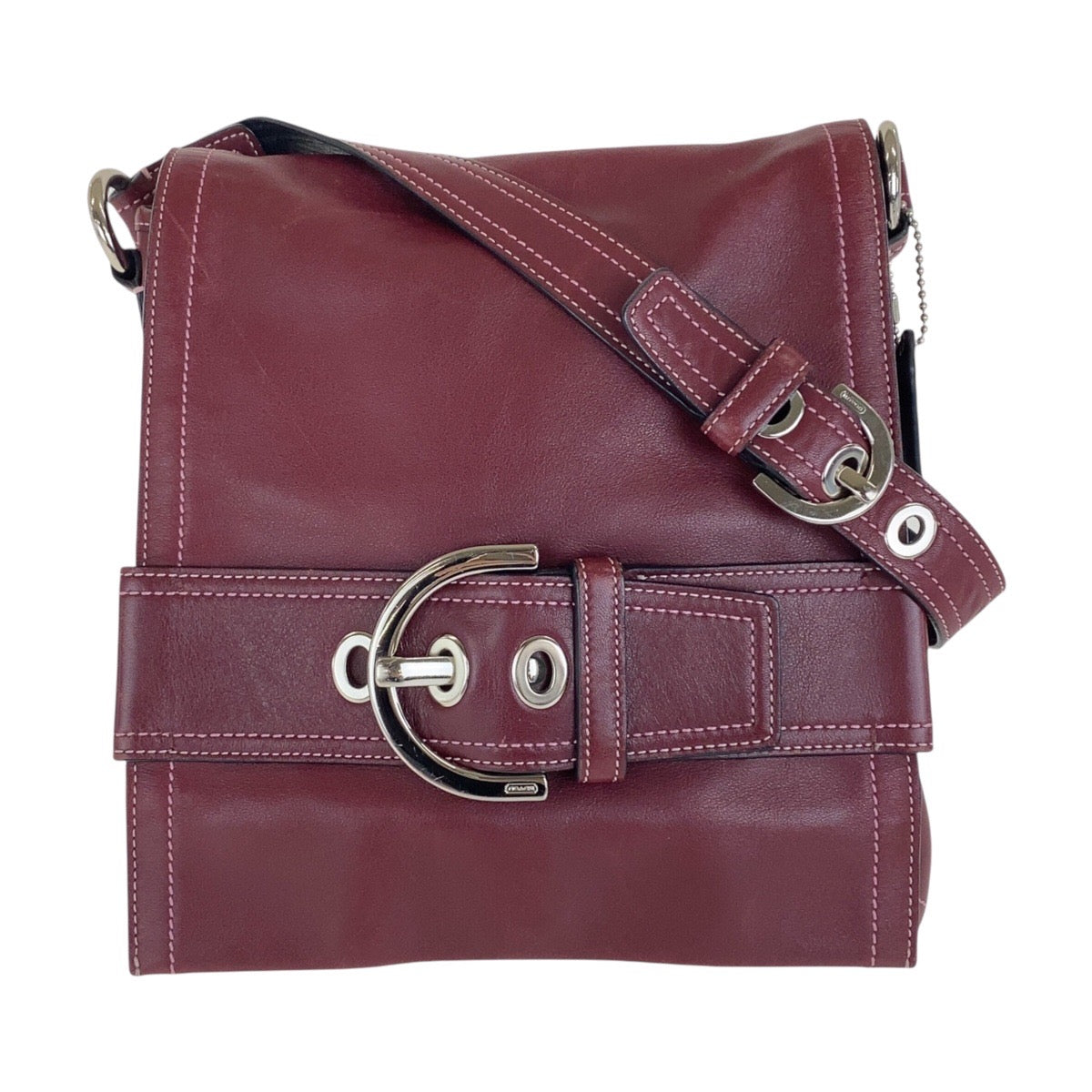 13709
COACH コーチ ワインレッド シルバー金具 レザー 斜め掛け ショルダーバッグ  レディース