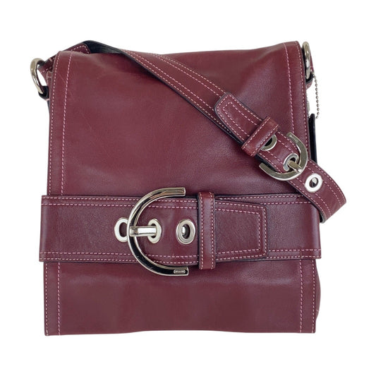13709
COACH コーチ ワインレッド シルバー金具 レザー 斜め掛け ショルダーバッグ  レディース