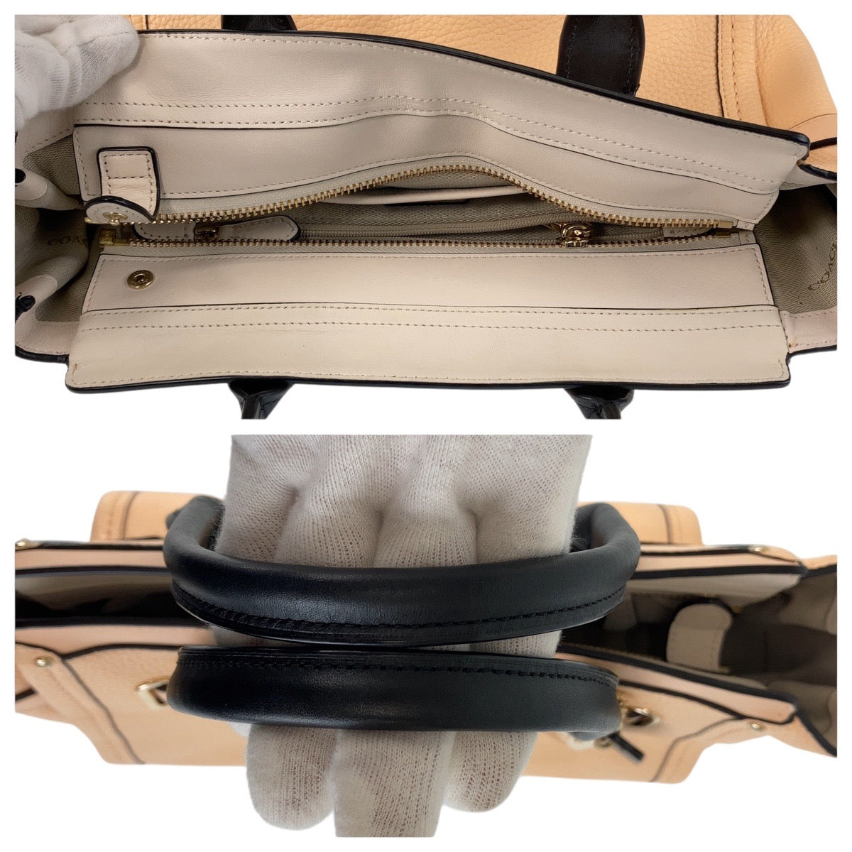 13710
COACH コーチ ピンクベージュ ゴールド金具 レザー トートバッグ ショルダーバッグ 2way  レディース