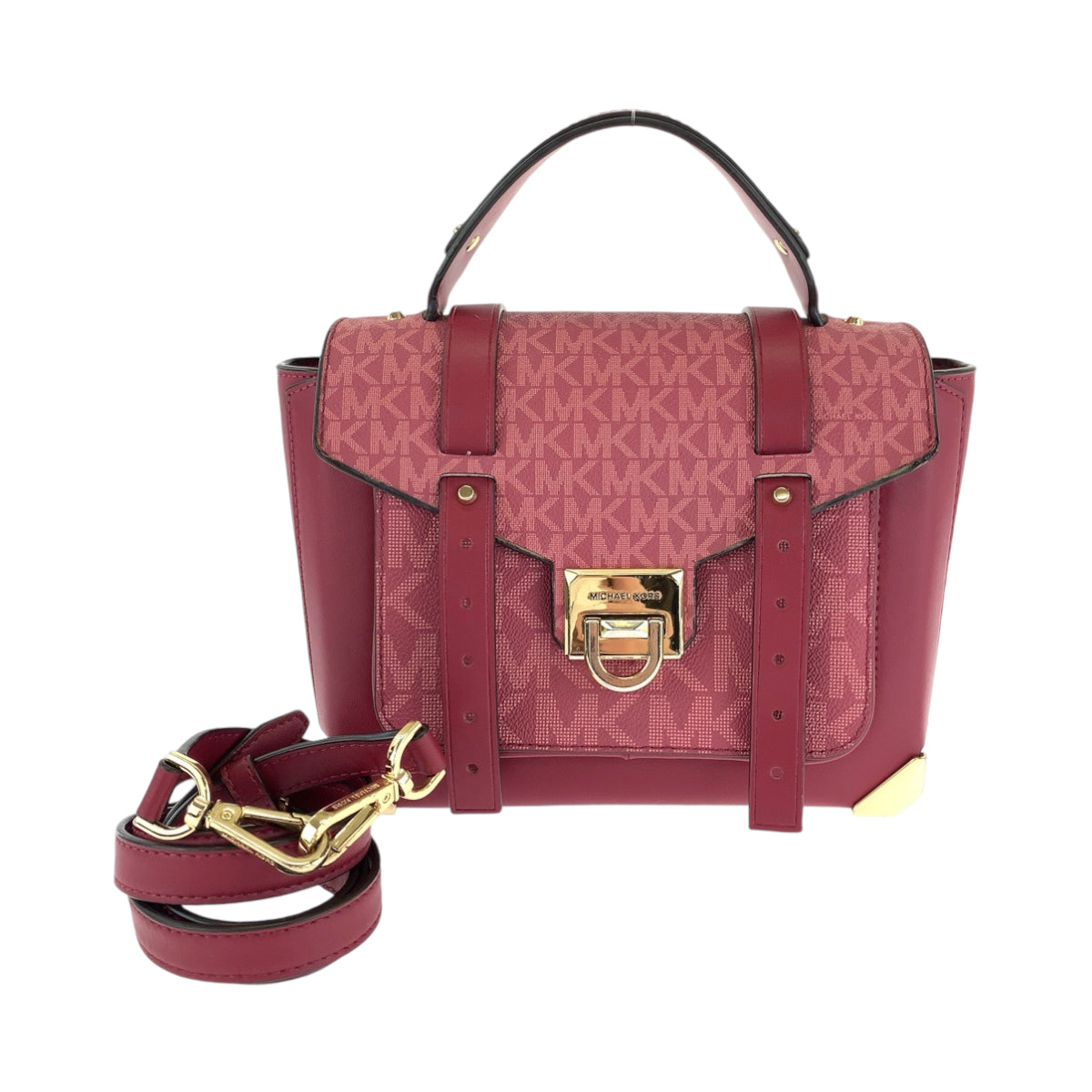 13713
Michael Kors マイケルコース シグネチャー マンハッタン バーガンディ ピンク ゴールド金具 レザー ショルダーバッグ ハンドバッグ 2way  レディース