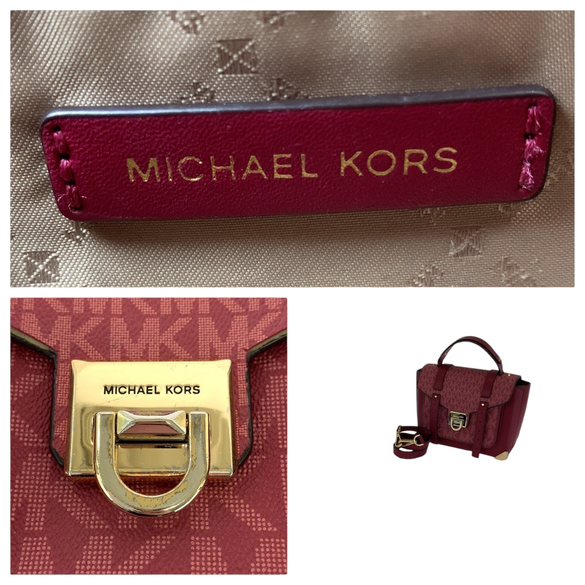 13713
Michael Kors マイケルコース シグネチャー マンハッタン バーガンディ ピンク ゴールド金具 レザー ショルダーバッグ ハンドバッグ 2way  レディース
