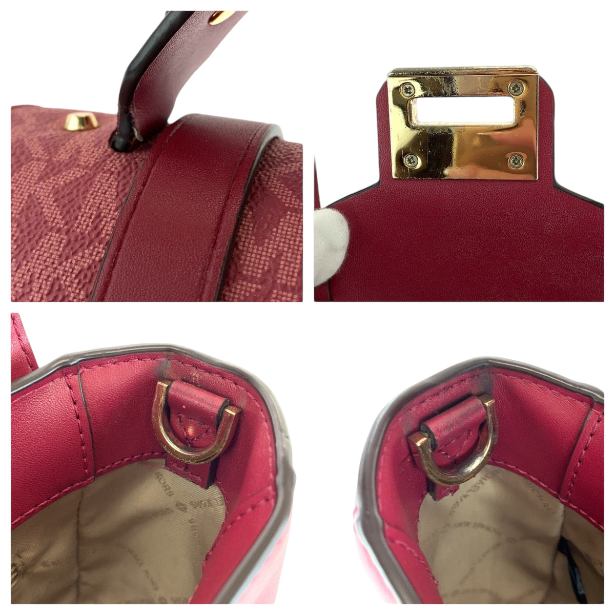 13713
Michael Kors マイケルコース シグネチャー マンハッタン バーガンディ ピンク ゴールド金具 レザー ショルダーバッグ ハンドバッグ 2way  レディース
