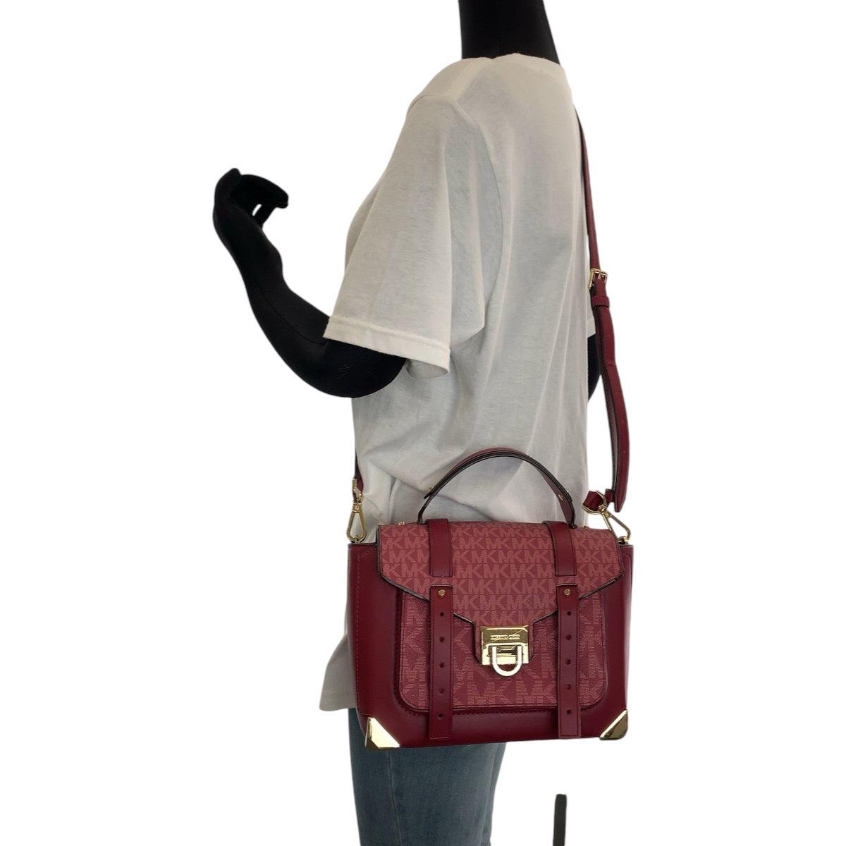 13713
Michael Kors マイケルコース シグネチャー マンハッタン バーガンディ ピンク ゴールド金具 レザー ショルダーバッグ ハンドバッグ 2way  レディース