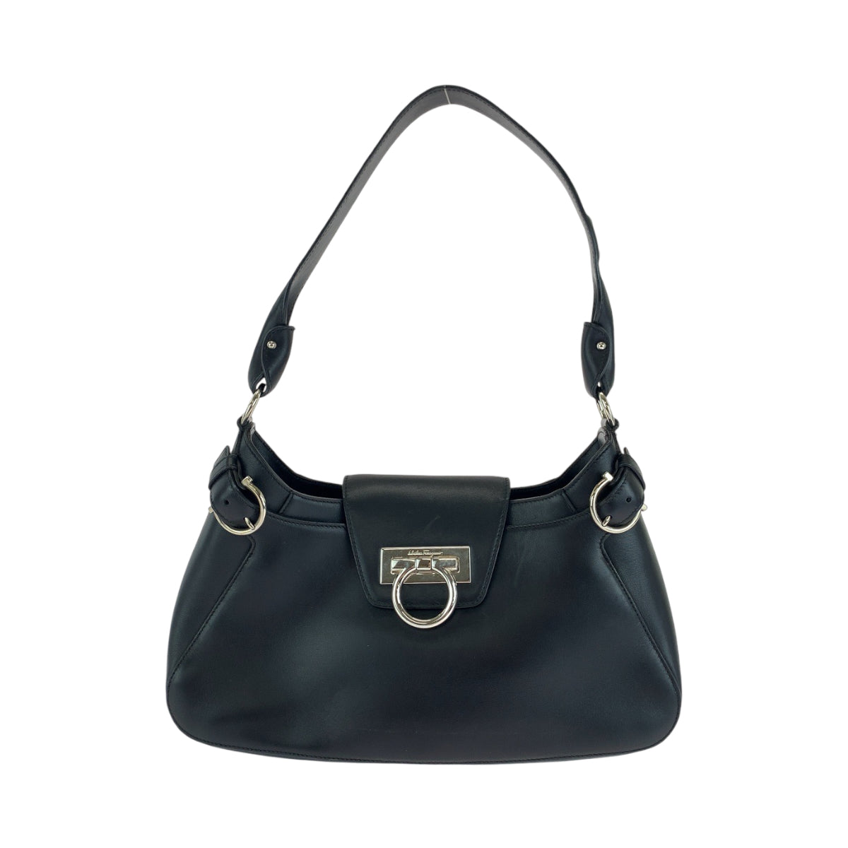 13714
Salvatore Ferragamo サルヴァトーレフェラガモ ガンチーニ ブラック 黒 シルバー金具 レザー AU21 4861 ホーボー ショルダーバッグ  レディース