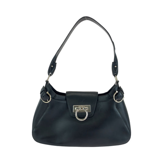 13714
Salvatore Ferragamo サルヴァトーレフェラガモ ガンチーニ ブラック 黒 シルバー金具 レザー AU21 4861 ホーボー ショルダーバッグ  レディース