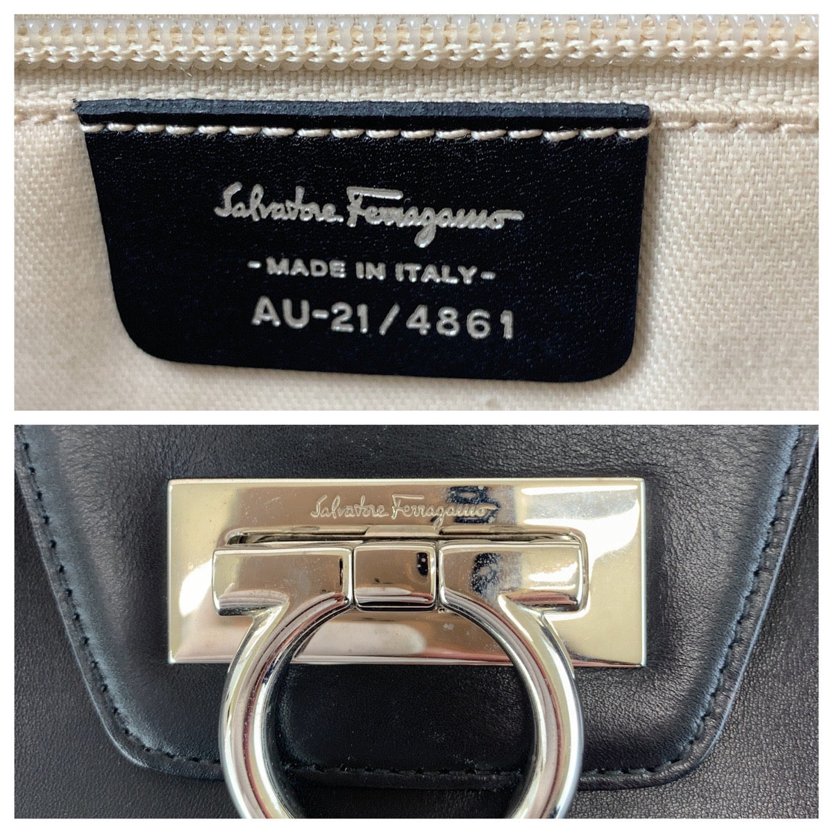 13714
Salvatore Ferragamo サルヴァトーレフェラガモ ガンチーニ ブラック 黒 シルバー金具 レザー AU21 4861 ホーボー ショルダーバッグ  レディース