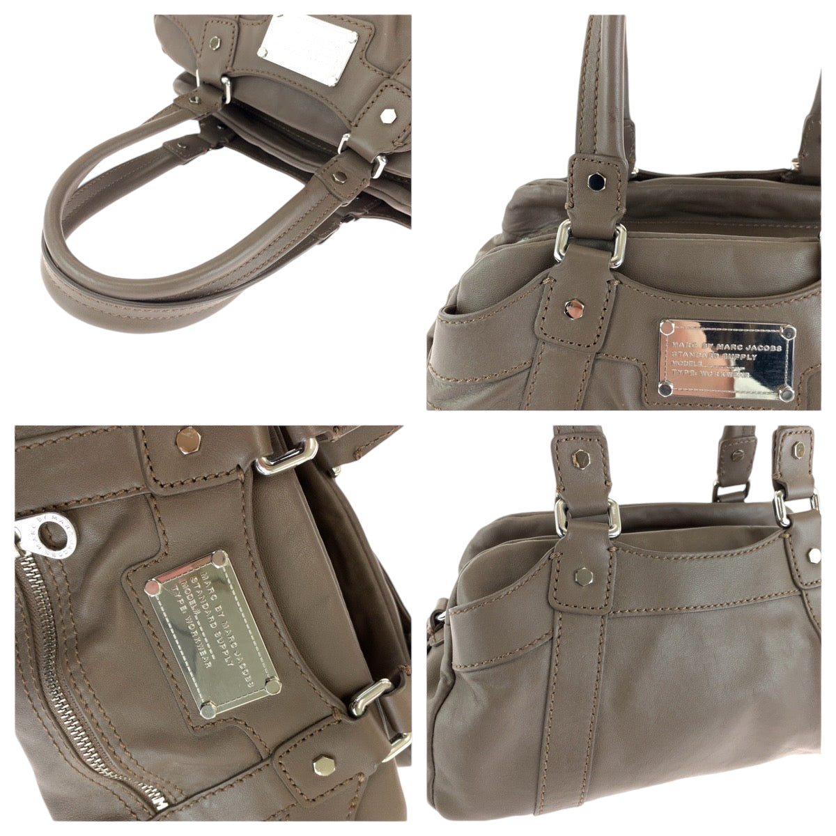 13715
MARC BY MARC JACOBS マークバイマークジェイコブス ブラウン シルバー金具 レザー ショルダーバッグ ハンドバッグ 2way  レディース