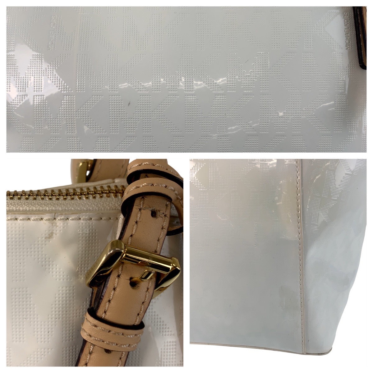 13717
Michael Kors マイケルコース ホワイト ゴールド金具 エナメル トートバッグ ショルダーバッグ  レディース AB5