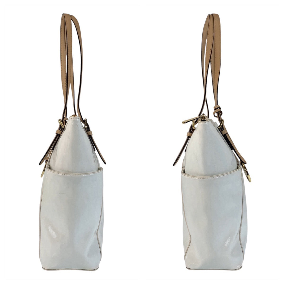 13717
Michael Kors マイケルコース ホワイト ゴールド金具 エナメル トートバッグ ショルダーバッグ  レディース AB5