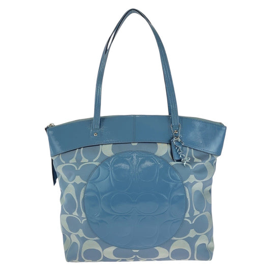 13718
COACH コーチ シグネチャー ブルー スカイブルー シルバー金具 キャンバス / レザー ショルダーバッグ  レディース