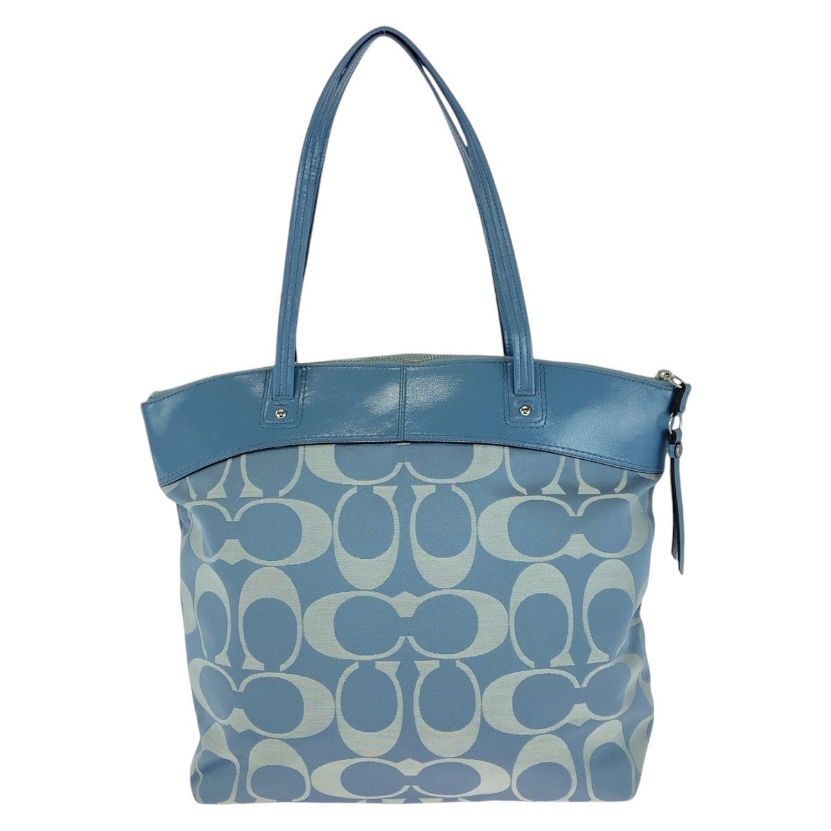13718
COACH コーチ シグネチャー ブルー スカイブルー シルバー金具 キャンバス / レザー ショルダーバッグ  レディース