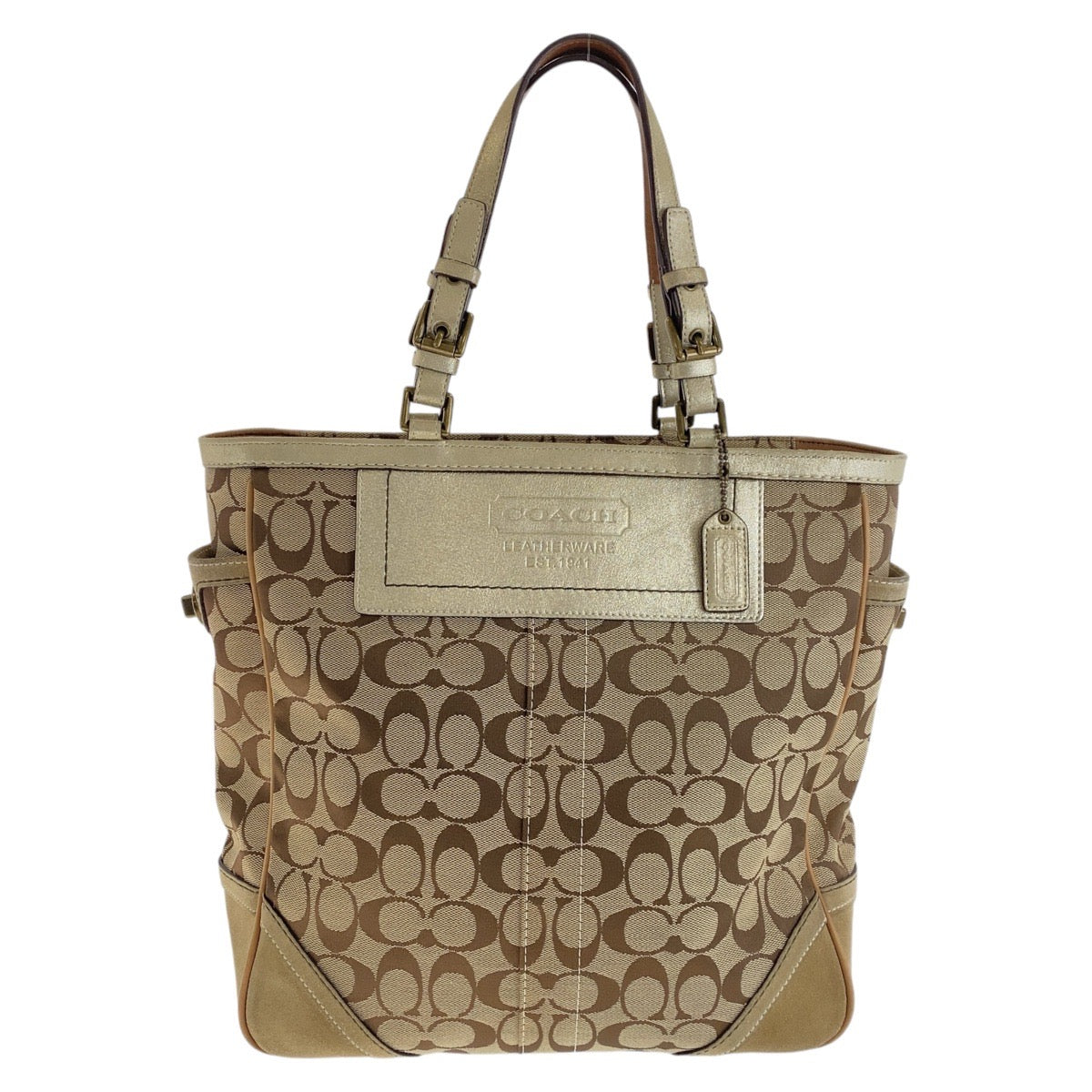 13719
COACH コーチ シグネチャー ベージュ ゴールド ゴールド金具 キャンバス トートバッグ ショルダーバッグ  レディース ABP5
