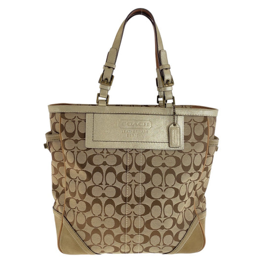 13719
COACH コーチ シグネチャー ベージュ ゴールド ゴールド金具 キャンバス トートバッグ ショルダーバッグ  レディース ABP5