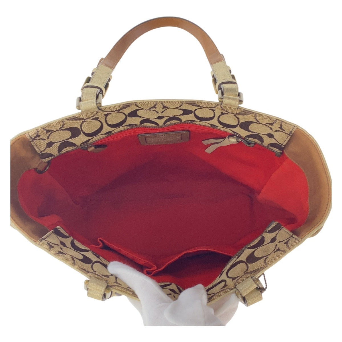 13719
COACH コーチ シグネチャー ベージュ ゴールド ゴールド金具 キャンバス トートバッグ ショルダーバッグ  レディース ABP5
