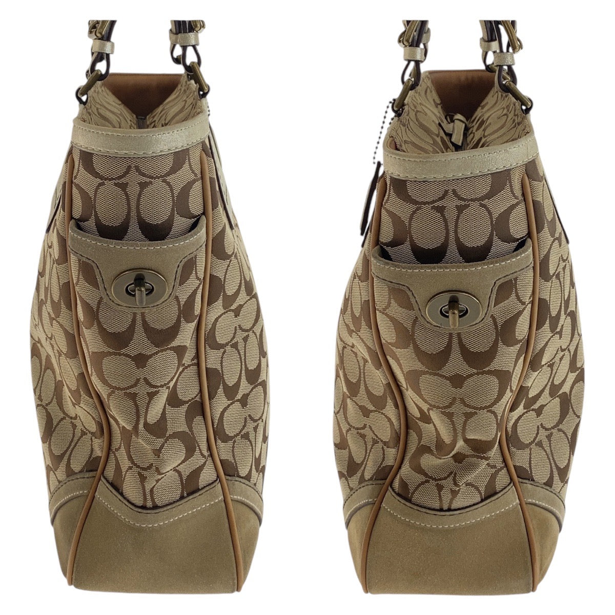13719
COACH コーチ シグネチャー ベージュ ゴールド ゴールド金具 キャンバス トートバッグ ショルダーバッグ  レディース ABP5