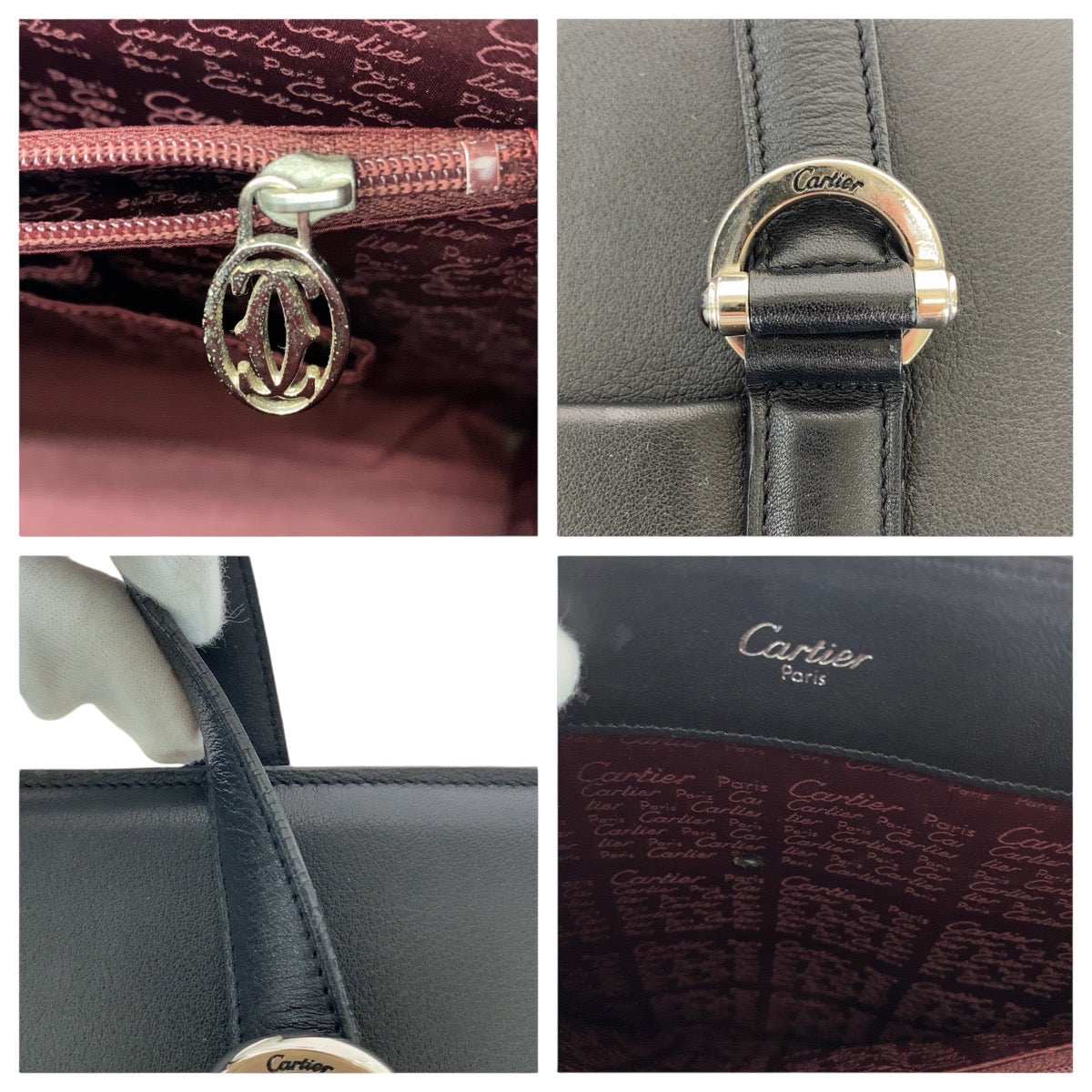 13720
CARTIER カルティエ ブラック 黒 シルバー金具 レザー トートバッグ ショルダーバッグ A4収納 男女兼用  レディース