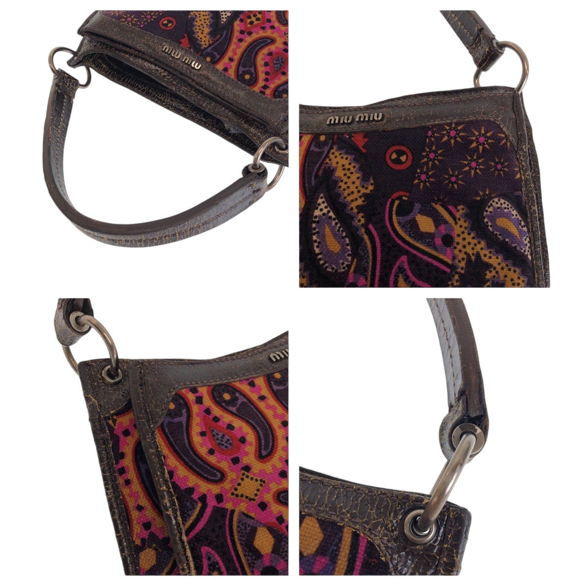 13728
Miu Miu ミュウ ミュウ ペイズリー柄 ブラウン マルチカラー シルバー金具 レザー / スウェード ショルダーバッグ ハンドバッグ 2way  レディース
