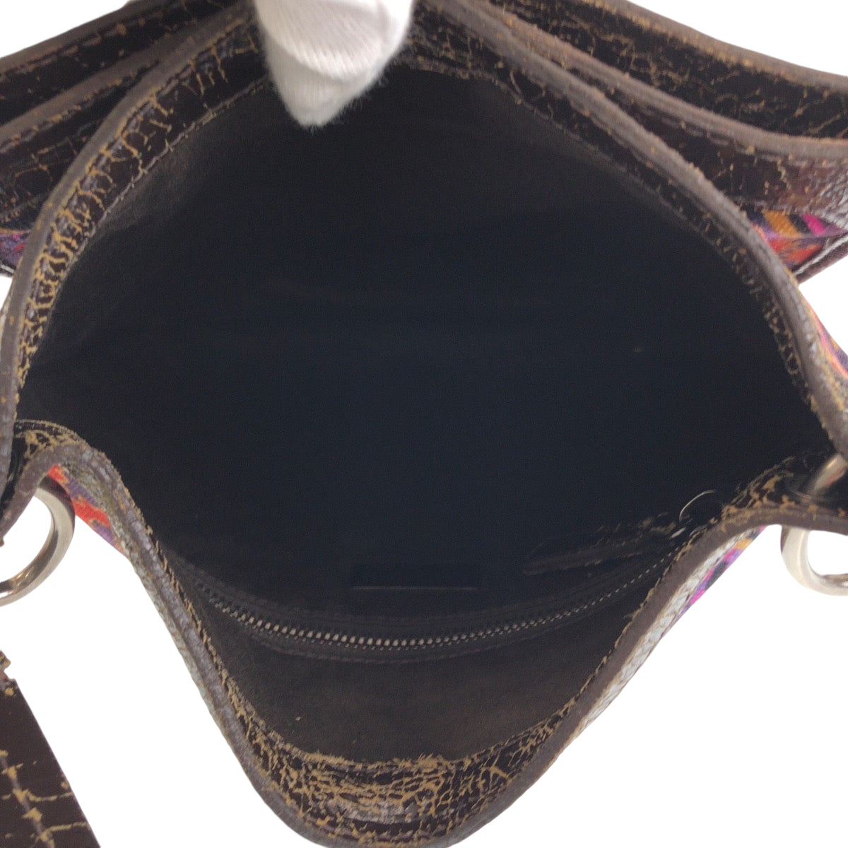 13728
Miu Miu ミュウ ミュウ ペイズリー柄 ブラウン マルチカラー シルバー金具 レザー / スウェード ショルダーバッグ ハンドバッグ 2way  レディース