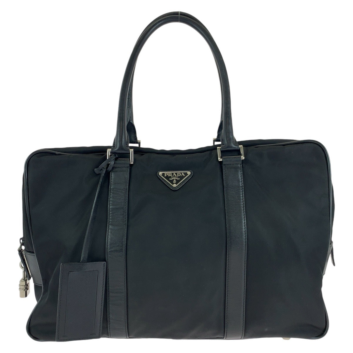 13731
PRADA プラダ テスート 三角ロゴプレート ブラック 黒 シルバー金具 ナイロン / レザー ビジネスバッグ ブリーフケース  メンズ