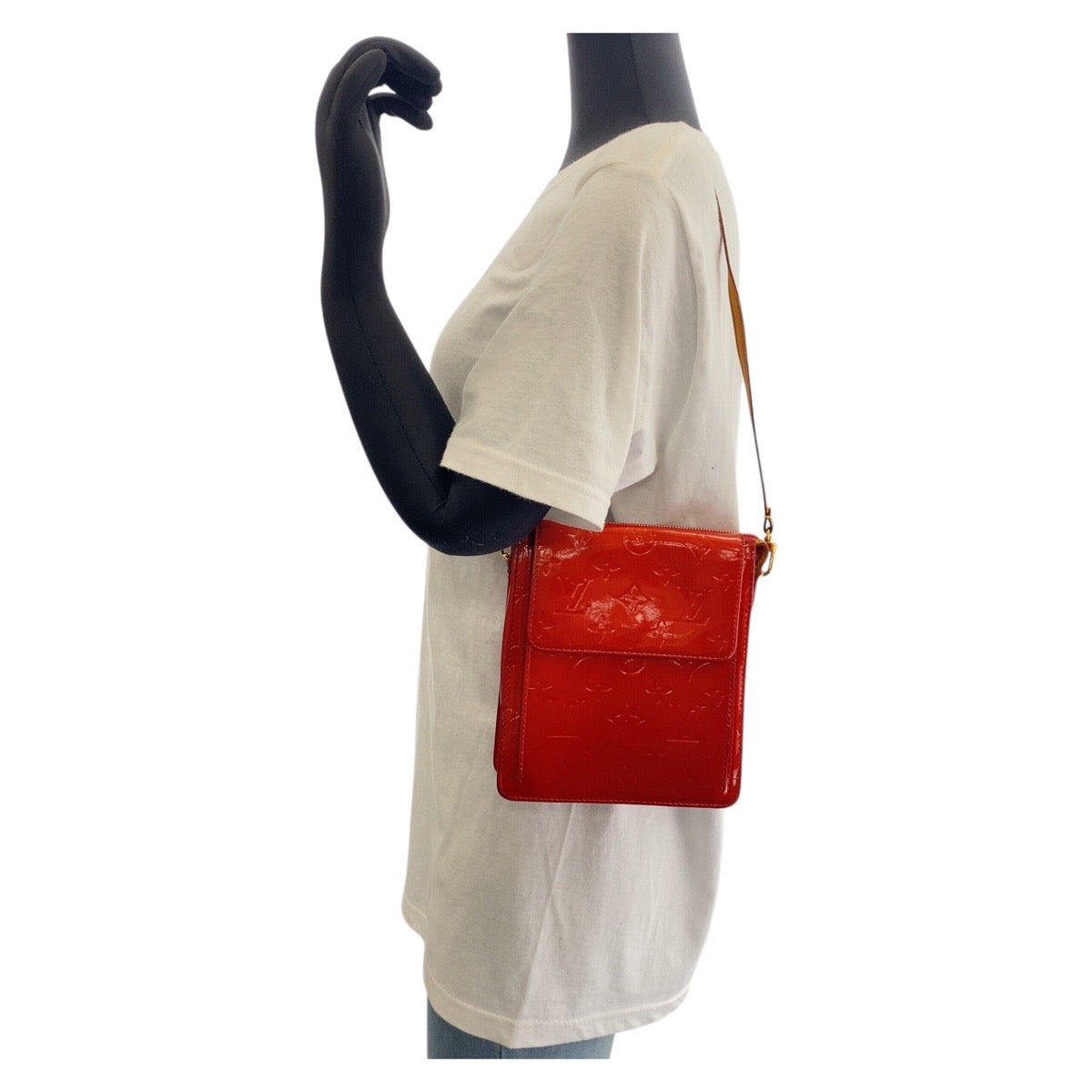 13732
LOUIS VUITTON ルイヴィトン モノグラム ヴェルニ モット ルージュ ゴールド金具 エナメル M91137 ショルダーバッグ  レディース