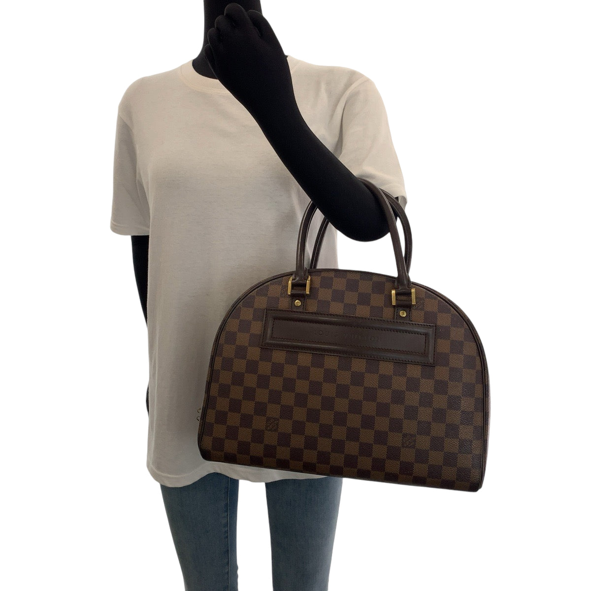 13734
LOUIS VUITTON ルイヴィトン ダミエ エベヌ ノリータ ブラウン ゴールド金具 PVC N41455 ハンドバッグ ボストンバッグ  レディース