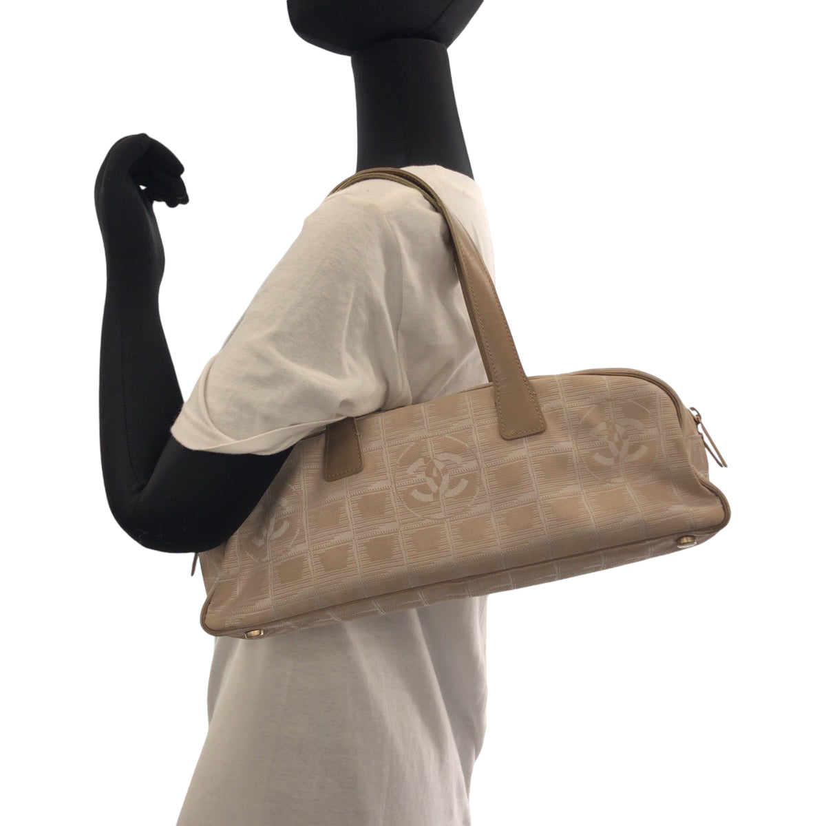 CHANEL シャネル ヴィンテージ ニュートラベルライン ピンク ピンクベージュ ゴールド金具 キャンバス ハンドバッグ ショルダーバッグ  レディース
