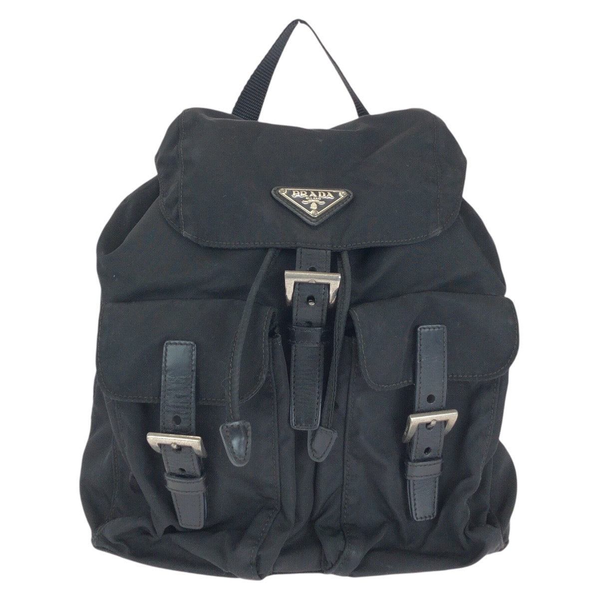 14183
PRADA プラダ テスート 三角ロゴプレート ブラック 黒 シルバー金具 ナイロン / レザー リュック・デイパック バックパック  レディース