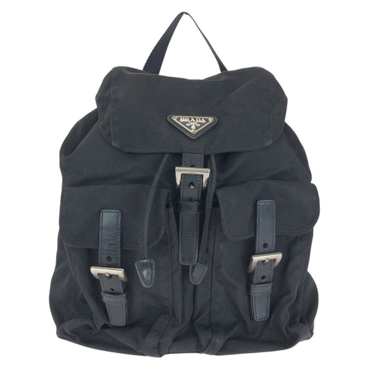 14183
PRADA プラダ テスート 三角ロゴプレート ブラック 黒 シルバー金具 ナイロン / レザー リュック・デイパック バックパック  レディース