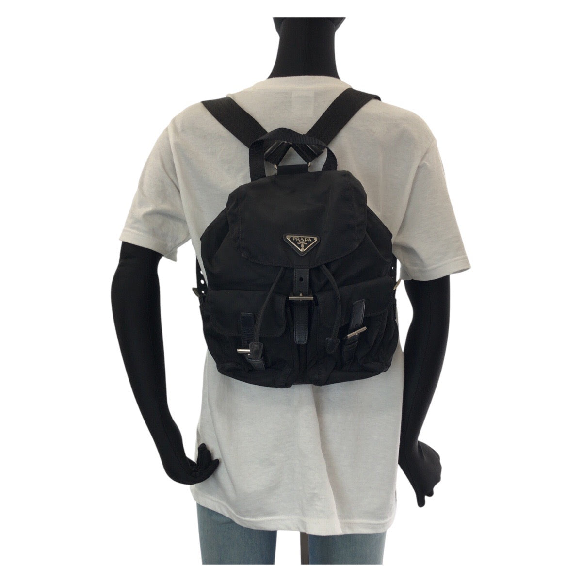 14183
PRADA プラダ テスート 三角ロゴプレート ブラック 黒 シルバー金具 ナイロン / レザー リュック・デイパック バックパック  レディース