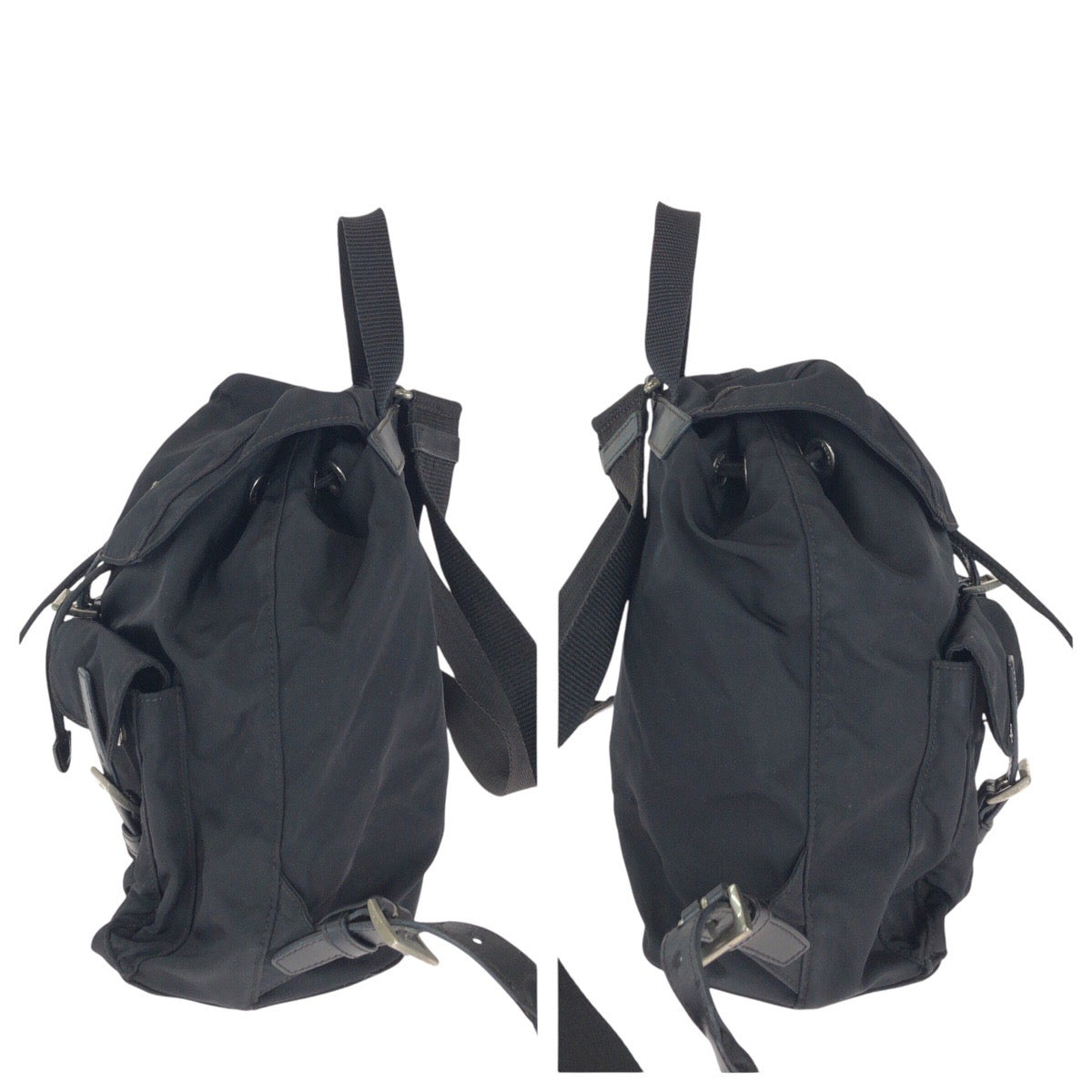 14183
PRADA プラダ テスート 三角ロゴプレート ブラック 黒 シルバー金具 ナイロン / レザー リュック・デイパック バックパック  レディース