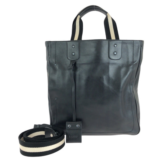 14185
BALLY バリー ブラック 黒 シルバー金具 レザー / キャンバス トートバッグ ショルダーバッグ 2way  メンズ