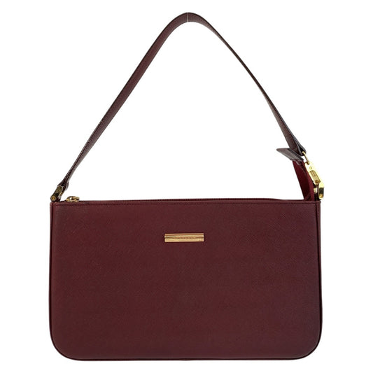 14186
BURBERRY バーバリー 中チェック柄 ボルドー ゴールド金具 レザー ショルダーバッグ  レディース