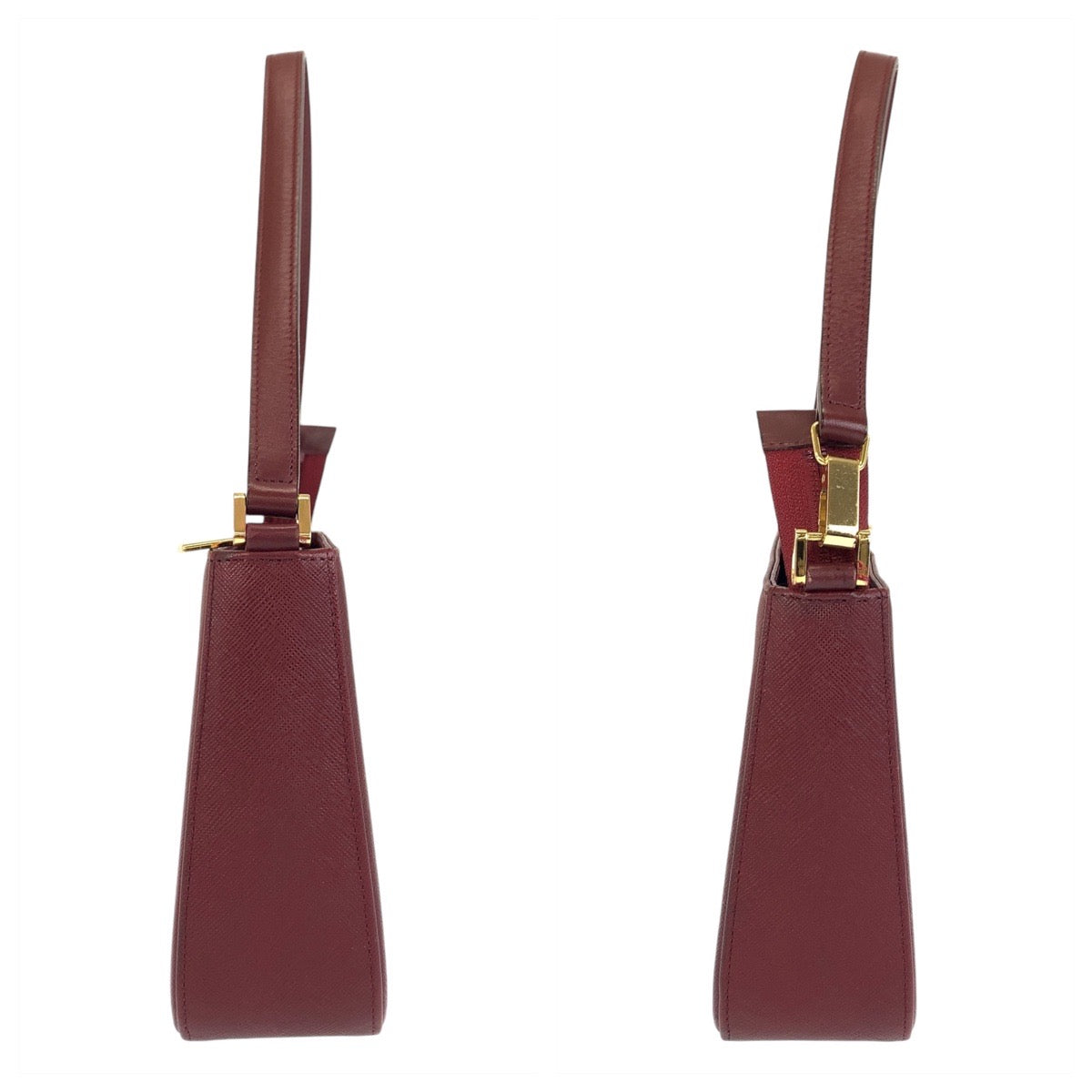 14186
BURBERRY バーバリー 中チェック柄 ボルドー ゴールド金具 レザー ショルダーバッグ  レディース