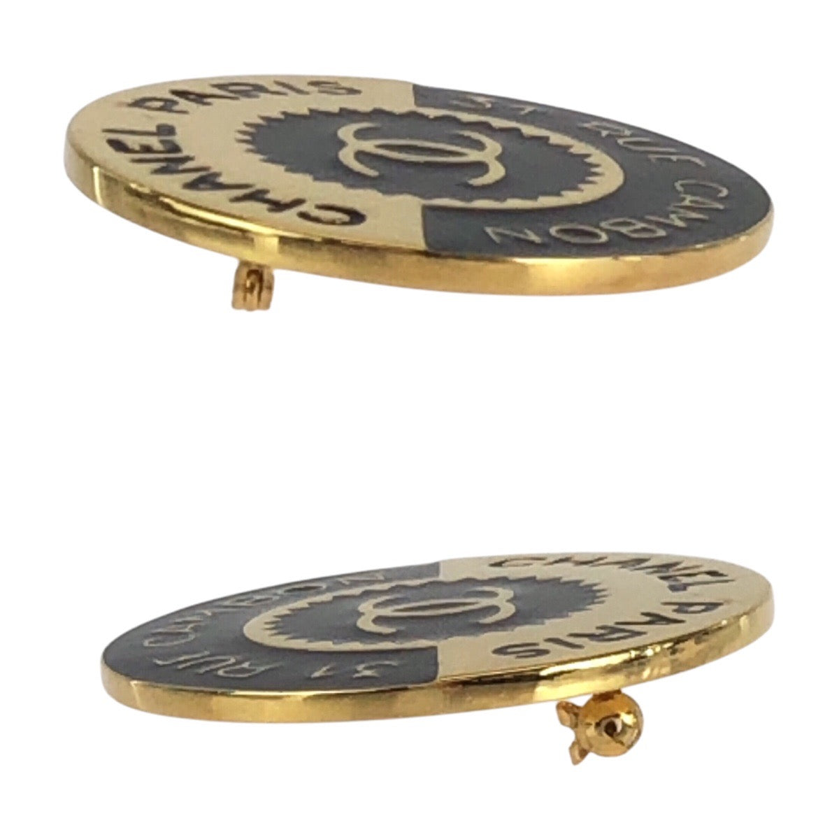 13749
CHANEL シャネル ヴィンテージ ココマーク ブラック 黒 ゴールド メタル ブローチ  レディース A33