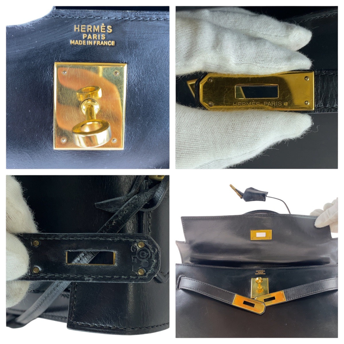13751
HERMES エルメス ヴィンテージ ケリー32 外縫い ブラック 黒 ゴールド金具 ボックスカーフ ハンドバッグ ショルダーバッグ 2way O刻印  レディース