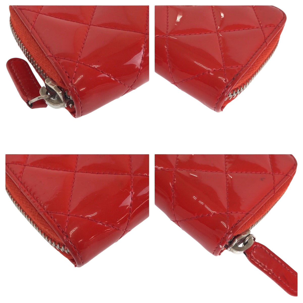 13752
CHANEL シャネル マトラッセ ココマーク レッド シルバー金具 エナメル カードケース コインケース  レディース