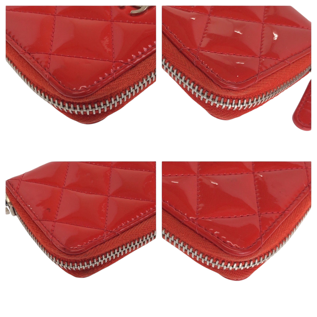 13752
CHANEL シャネル マトラッセ ココマーク レッド シルバー金具 エナメル カードケース コインケース  レディース