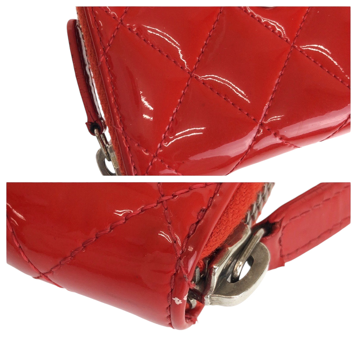 13752
CHANEL シャネル マトラッセ ココマーク レッド シルバー金具 エナメル カードケース コインケース  レディース